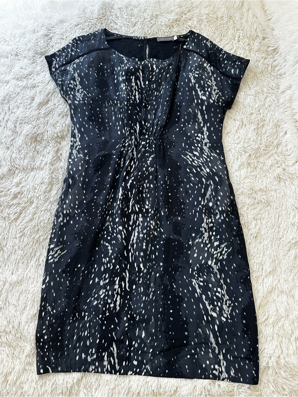 Mint Velvet Black Abstract Print Sheath Dress Lace Back Career Cocktail Size 12